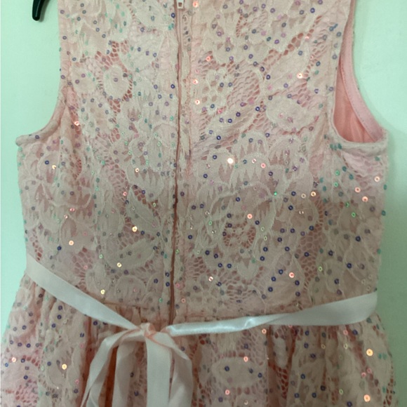 💗 Girls formal dress Sz 7 pink lace fancy sequins wedding black tie flower girl - Picture 7 of 10